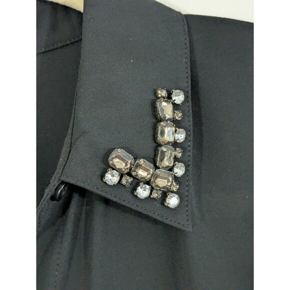 Chico's Black Sheer Button Down Blouse w/Beads  Long Sleeves Size 0 - Picture 3 of 8